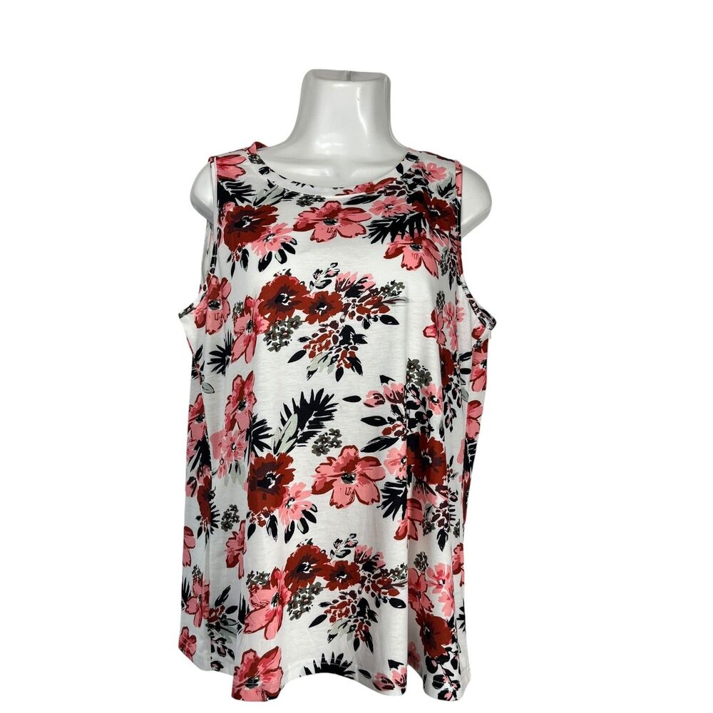 Sampeel Women Large Floral Tank Top Sleeveless White Pink Black Travel Summer